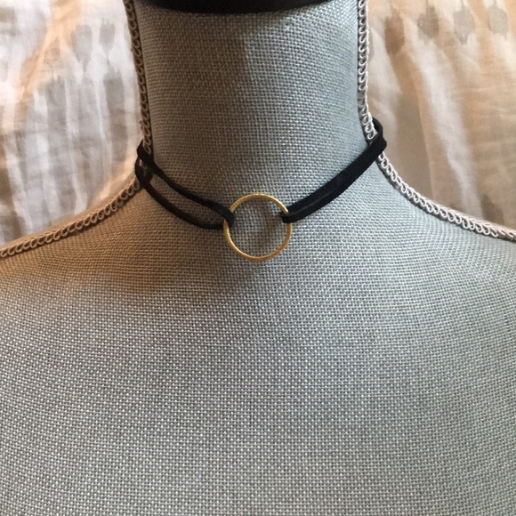 Jewelry - BLack Suede and Gold Circle Choker